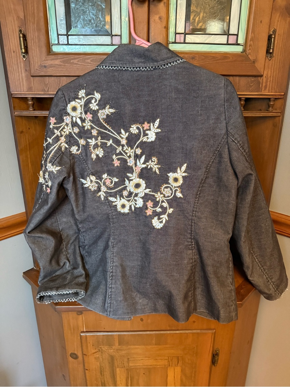 Vertigo Paris floral beaded Embroidered Corduroy Blazer Jacket M